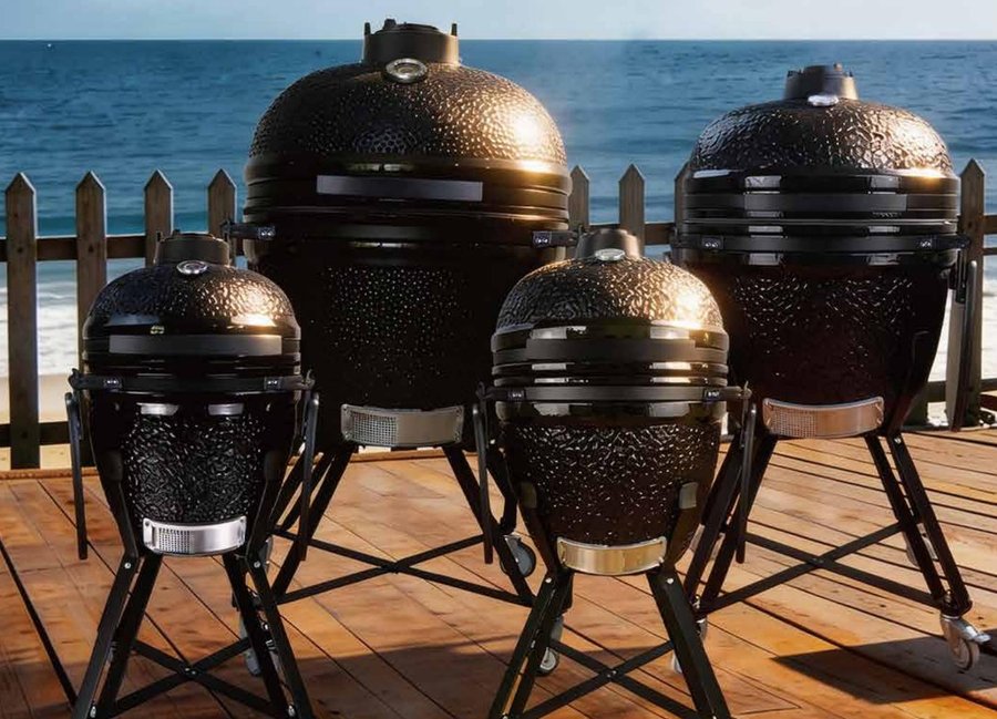 PoshBBQ Rock 21 inch textured ceramic kamado grill by the sea